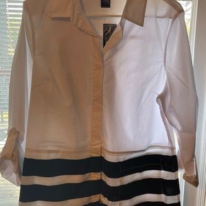 Ladies Shirt white and black stripes at the tail, Size 12